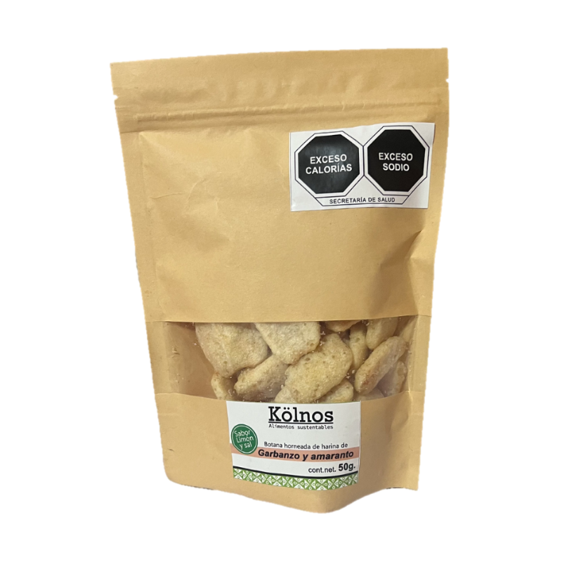 BOTANA HORNEADA DE HARINA DE GARBANZO Y AMARANTO SABOR LIMON Y SAL KOLNOS