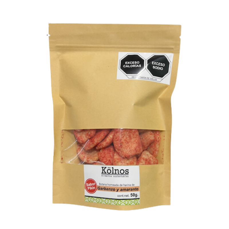 BOTANA HORNEADA DE HARINA DE GARBANZO Y AMARANTO SABOR PIQUIN KOLNOS